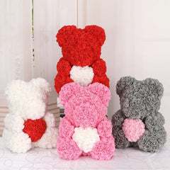 Teddy Bear of Roses 3cm Foam Gifts Box Artificial Flowers