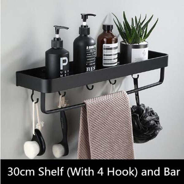 Black Bathroom Shelf Space Aluminum Wall-Mounted